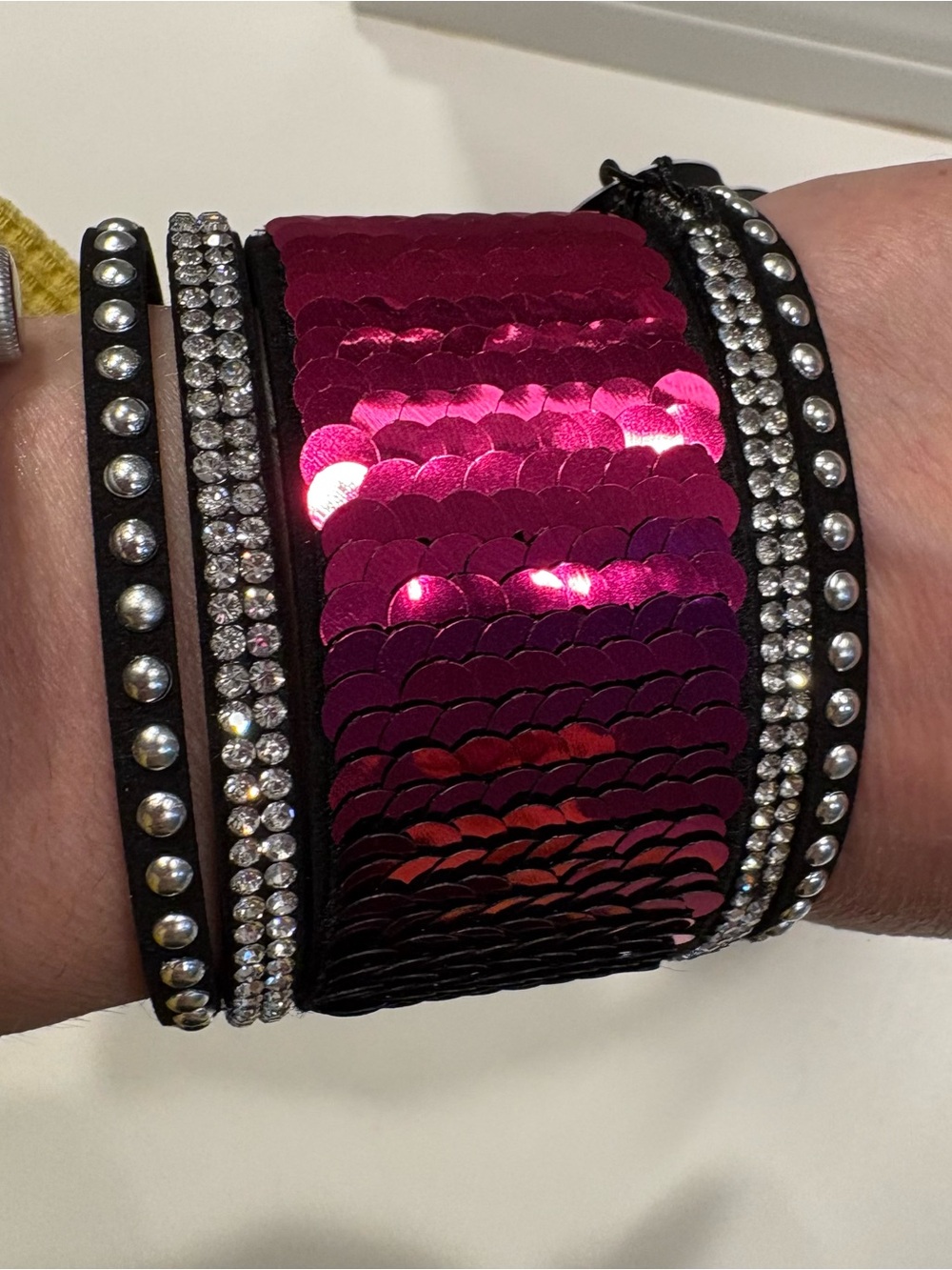Paparazzi Mermaids Have More Fun Pink Sequin Wrap Snap Cuff Bracelet NWT
